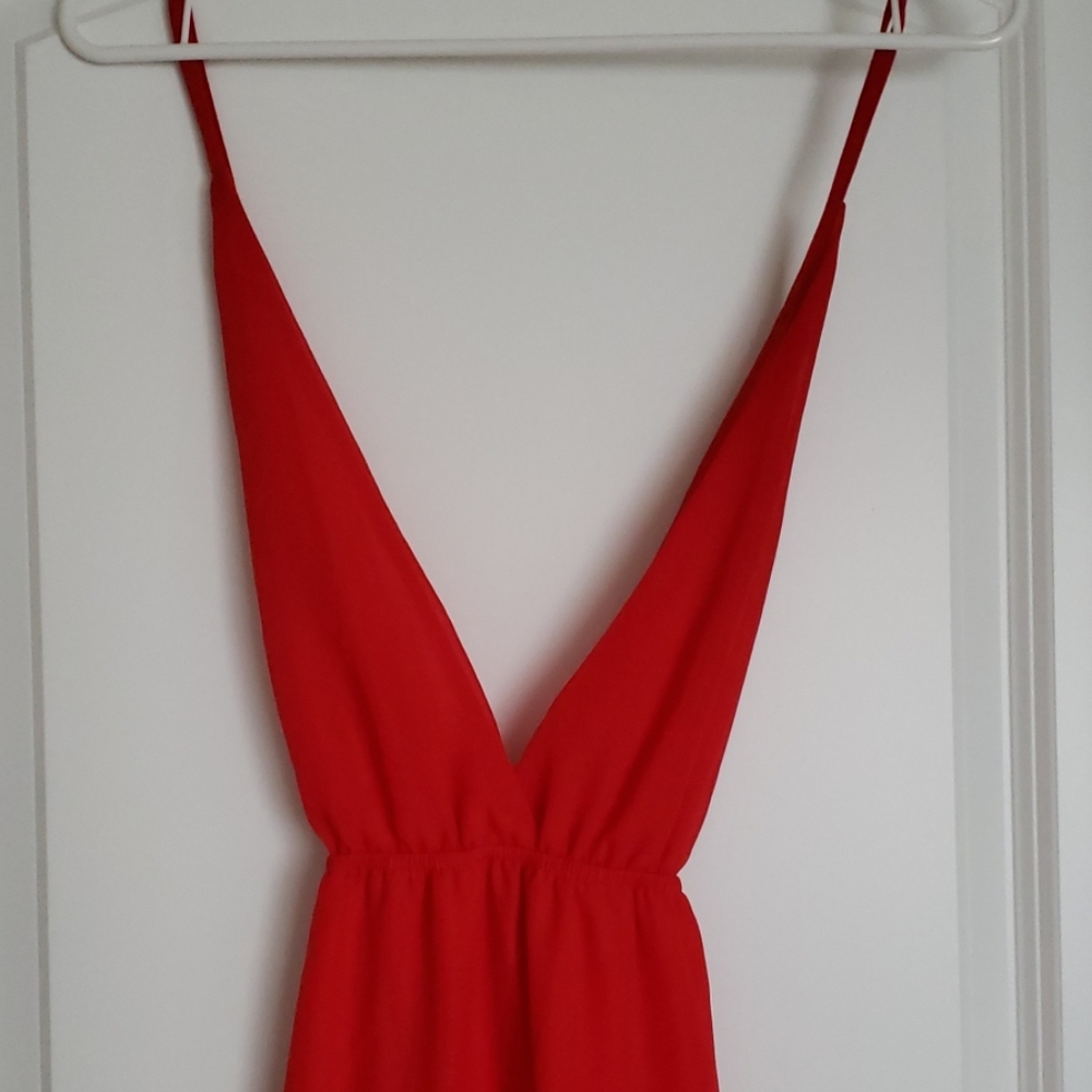 Plunging neckline, backless, ankle-length dress